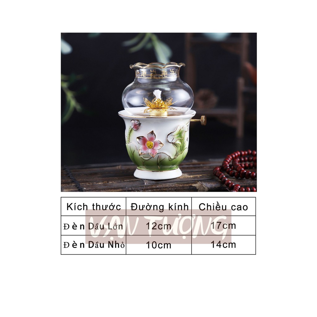 ĐÈN DẦU SỨ KIM SEN XANH LÁ