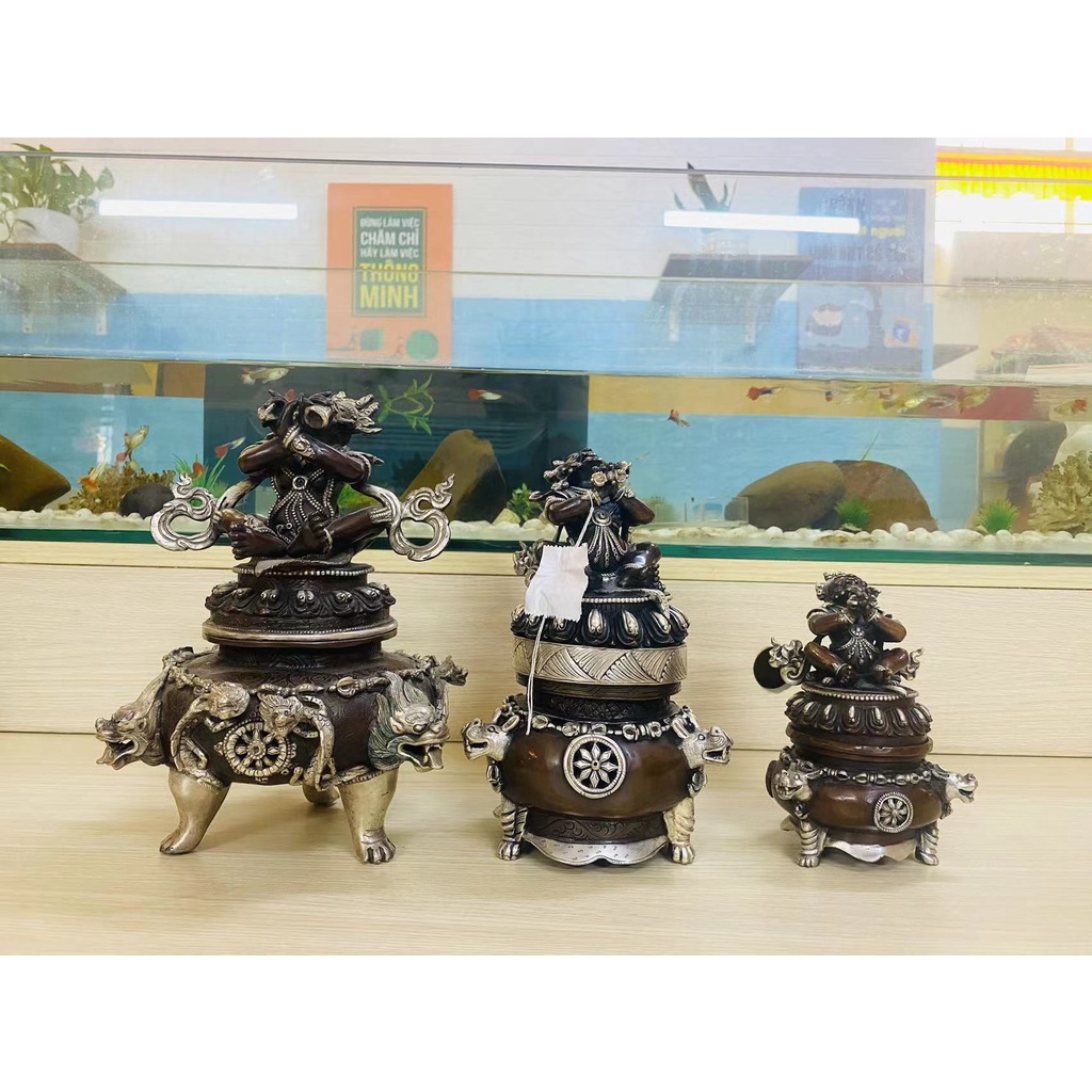 [PBMC]Lư xông đồng tráng bạc Nepal 25cm (Hộ Pháp Kim Cang)