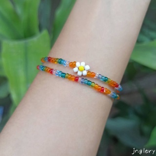 Vòng Tay Handmade Đính Hạt Màu Thủy Tinh Vòng Đeo Tay Cầu Vồng Hoa Cúc