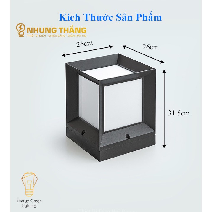 Đèn Sân Vườn Ngoài Trời LT-049 - Trụ Cổng Cột Đèn Hàng Rào Mái Hiên Chống Nước Cao Cấp Decor Vintage - Size 26cm