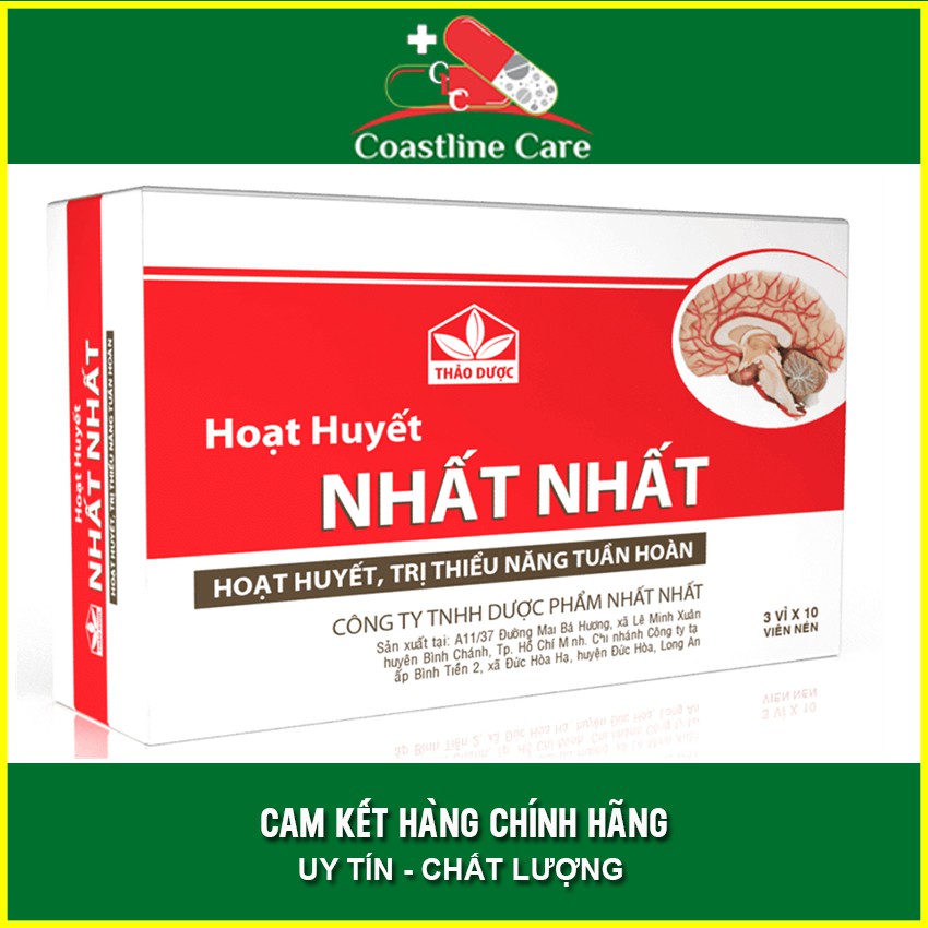 Hoạt huyết nhất nhất giúp lưu thông tuần hoàn máu, ngừa tai biến, đột quỵ, hộp 30 viên coastlinecarepharmacy