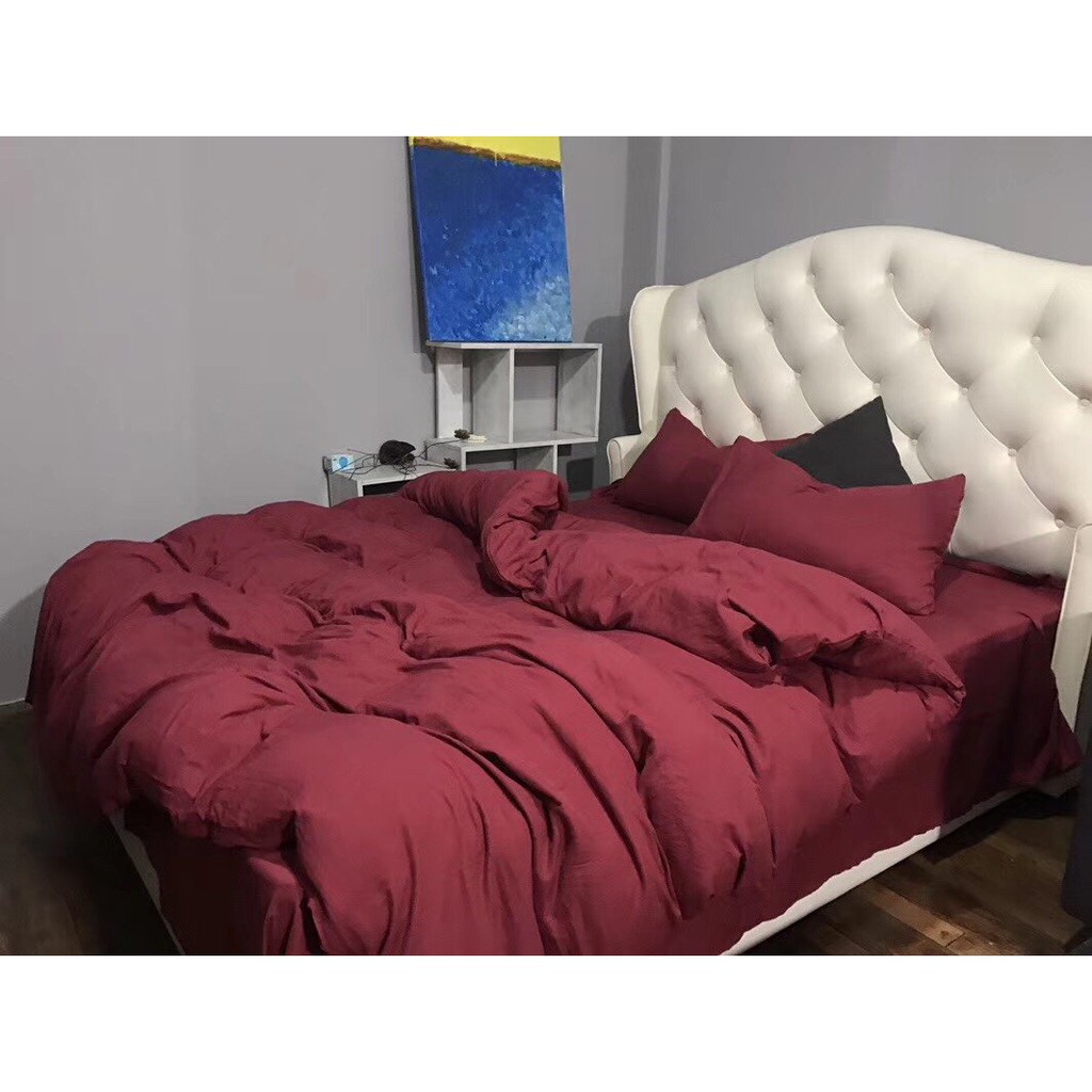 Bộ vỏ chăn ga gối Cotton đũi tici