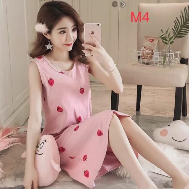 Váy mặc ở nhà hoạ tiết dễ thương- Đầm suông chất cotton thoải mái có size lớn, ÉnChina xưởng Auth tuồn