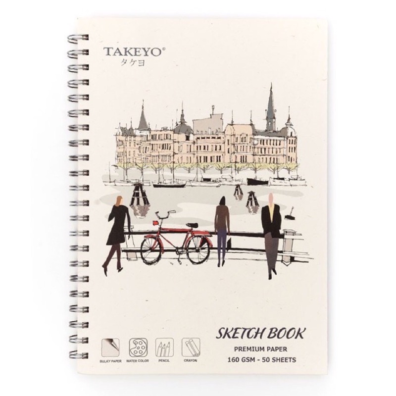 Sổ vẽ phác thảo A3/A4 Takeyo 160 gsm 50 tờ/ tập, sổ vẽ lò xo Sketchbook chống loá chính hãng