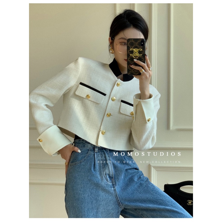 Áo Khoác Cardigan Cổ Đứng Dáng Ngắn Màu Trắng Thời Trang 2022 Cho Nữ