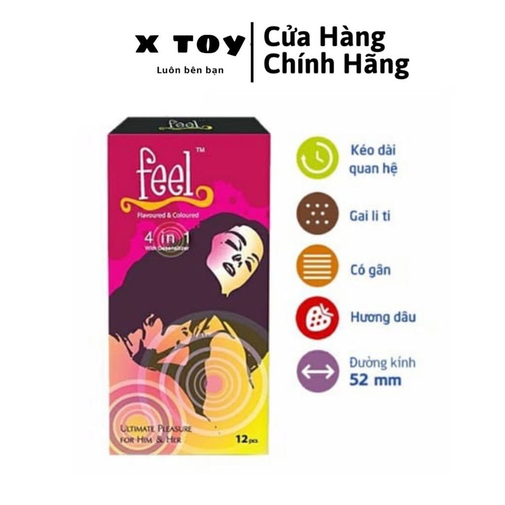 Bao Cao Su Gân Gai Kéo Dài Feel 4in1 - Malaysia - Hộp 12 chiếc