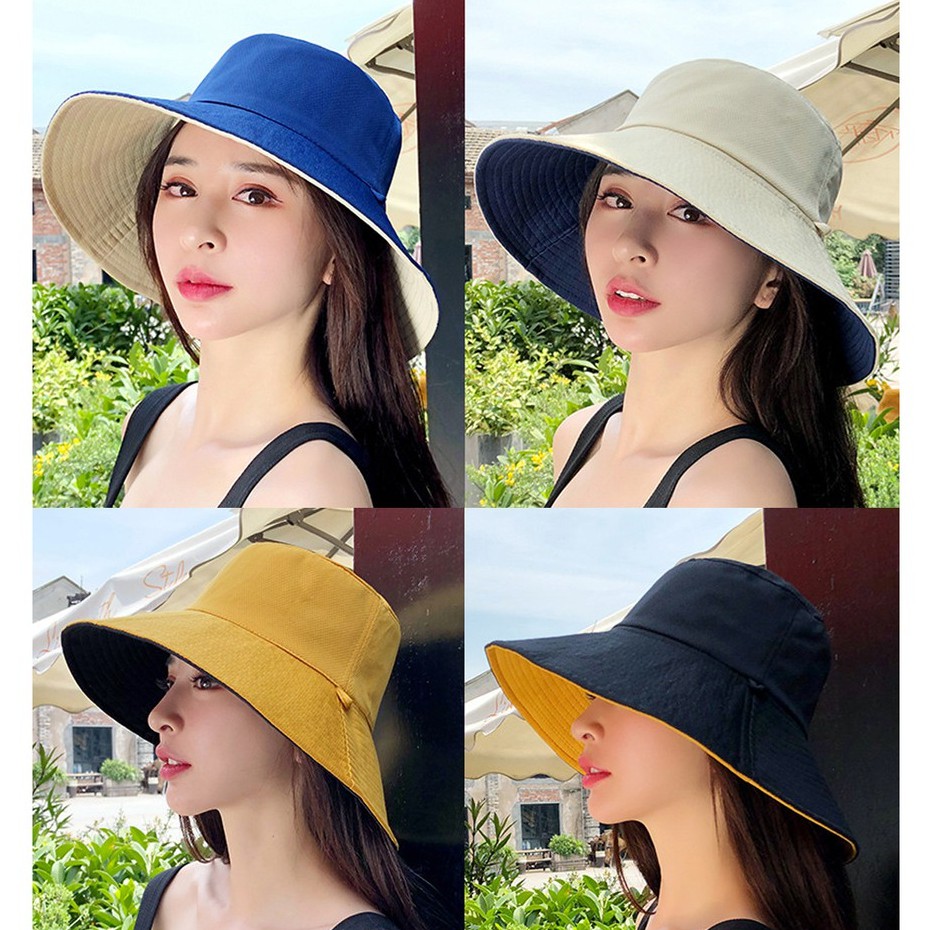Nón Bucket Nữ Sử Dụng 2 Mặt Chất Cotton Thoáng Mát Thời Trang Hàn Quốc