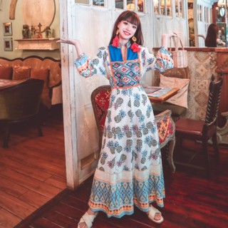 Đầm dài thêu họa tiết dân tộc phong cách bohemian cho nữ
