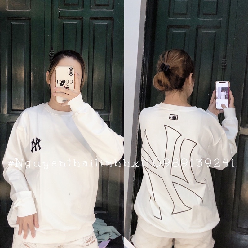 Áo nỉ sweater Ny MLB xuất in big logo basic sau lưng dài tay cổ tròn | BigBuy360 - bigbuy360.vn