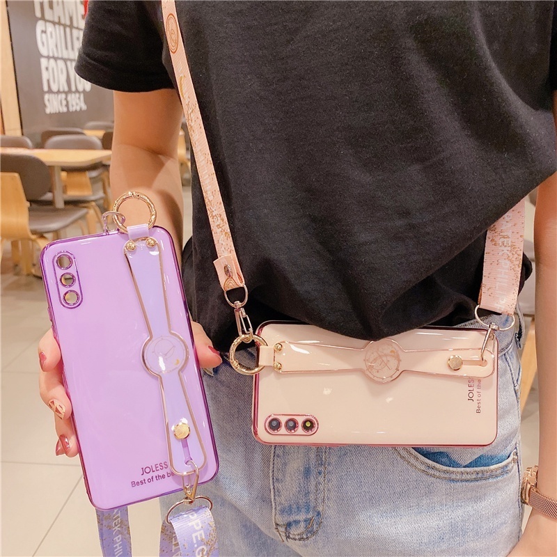 Ốp Điện Thoại Silicon Mềm Mạ Điện Màu Gradient Có Dây Đeo Cổ Tay Cho Realme 8i 9i 9 Pro Plus C35 7 5 6 Pro