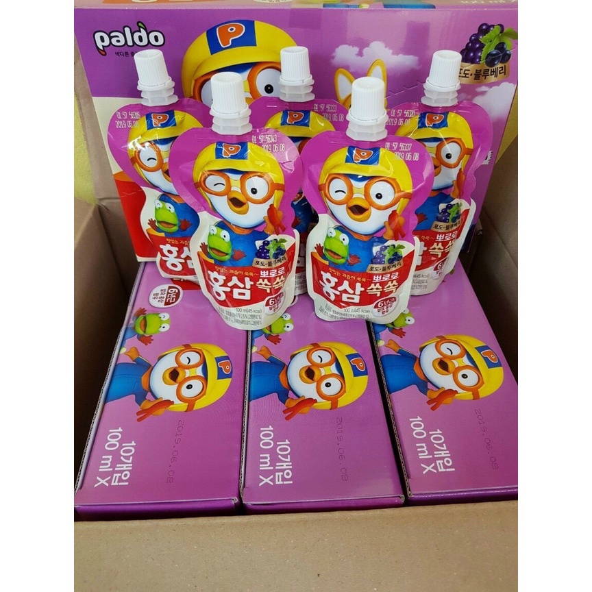 Hộp 10 Túi Nước Hồng Sâm Pororo Paldo Hàn Quốc Các Vị