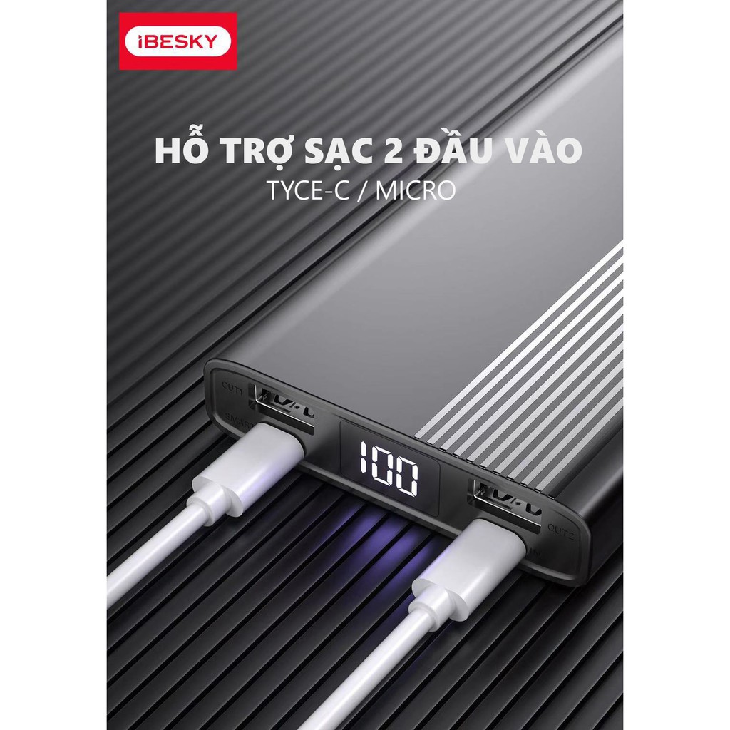 PIN DỰ PHÒNG IBESKY P10L 10.000mAh LCD HIỂN THỊ DUNG LƯỢNG PIN , SẠC NHANH VÀ BỀN ( BẢO HÀNH 12 THÁNG )