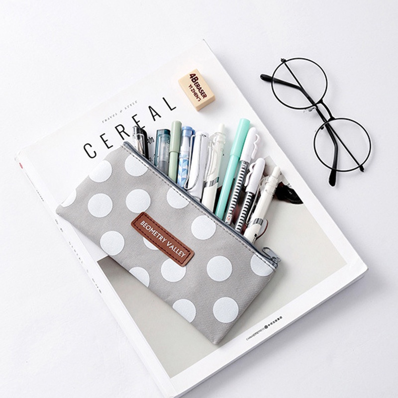 Túi Đựng Bút Chì Bằng Vải Bạt Sức Chứa Lớn Họa Tiết Sọc Caro Đơn Giản Dễ Thương Cho Học Sinh