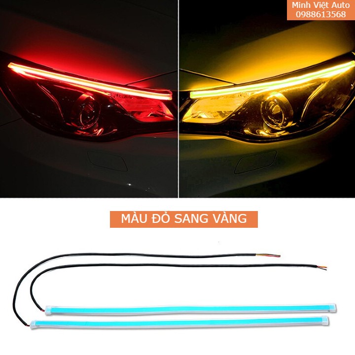 Bộ 2 Dây Đèn Led Mí Ô Tô -Xe Máy Tích Hợp Xi Nhan Nháy Đuổi Kích Thước 30cm 45cm 60cm Silicon Chống Nước