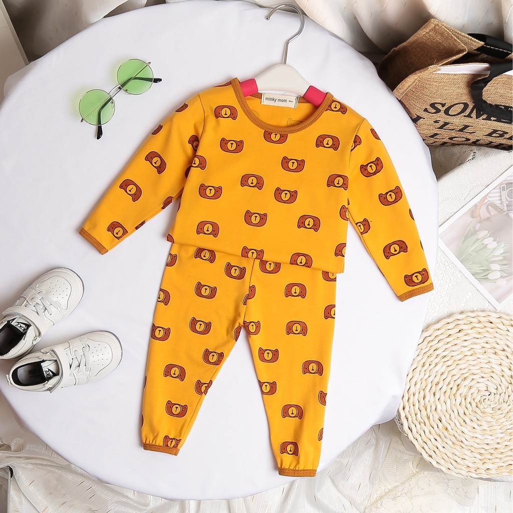 Bộ Thu Đông Cho Bé  Bộ Minky Mom Chery Dài Tay Cho Bé Trai Bé Gái Chất Cotton Cao Cấp Siêu Co Giãn Thấm Hút Mồ Hôi Tốt