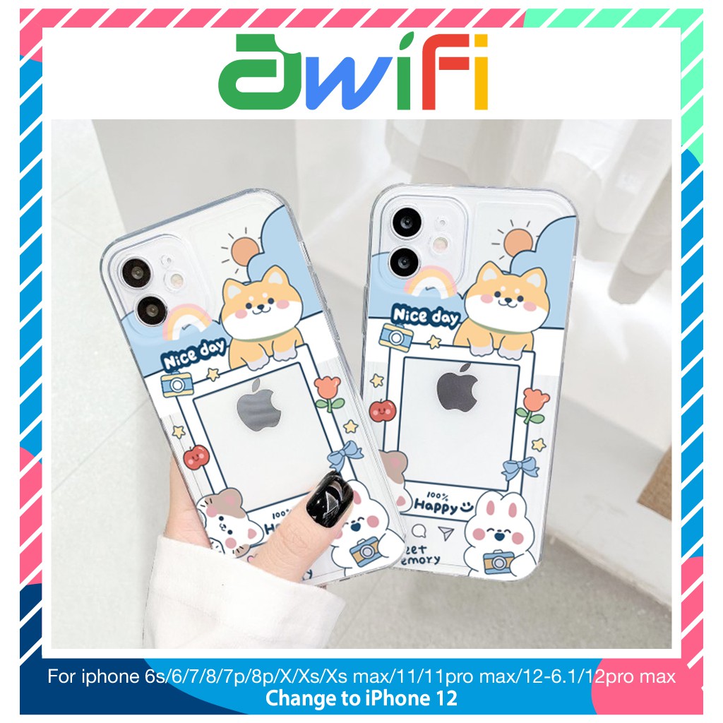 Ốp lưng iphone trong cạnh vuông BVC Shiba nhét ảnh 6plus/6/6splus/7/7plus/8/8plus/x/11/12/pro/max/plus/promax-Awifi D1-7