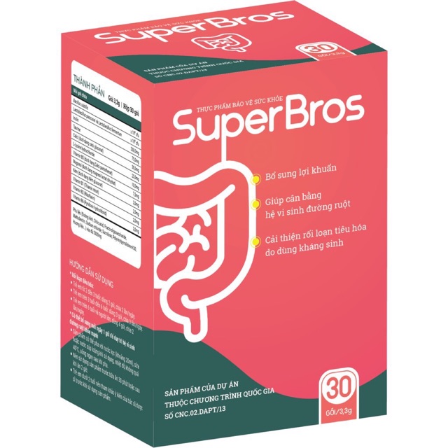 SuperBros - Bổ sung lợi khuẩn, thải độc ruột, cân bằng hệ vi sinh, tăng cường chức năng tiêu hoá