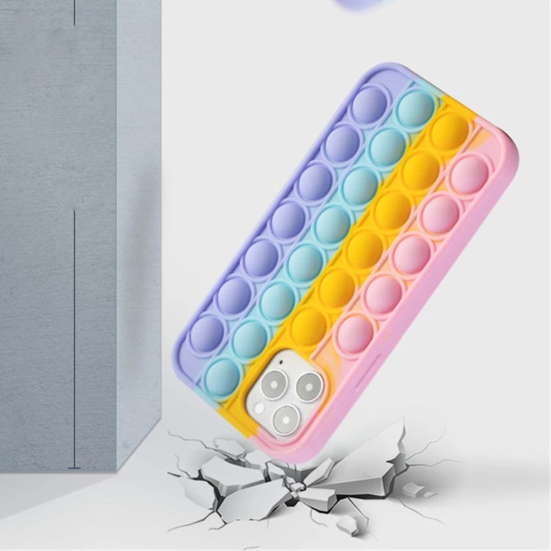 Ốp điện thoại mềm hình đồ chơi nhấn bong bóng giảm căng thẳng Pop it Silicone TPU cho iPhone 13 Pro Max 12 Mini 11 Xs Xr X 8 7 Plus 6 6s 5 5s SE 2020