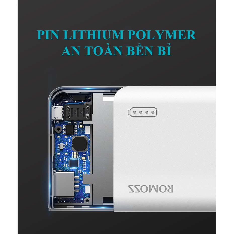 [BẢO HÀNH  1  ĐỔI 1] Pin sạc dự phòng Romoss sense 4 mini 10000mAh mỏng nhẹ gọn 2 cổng USB 3 cổng sạc vào