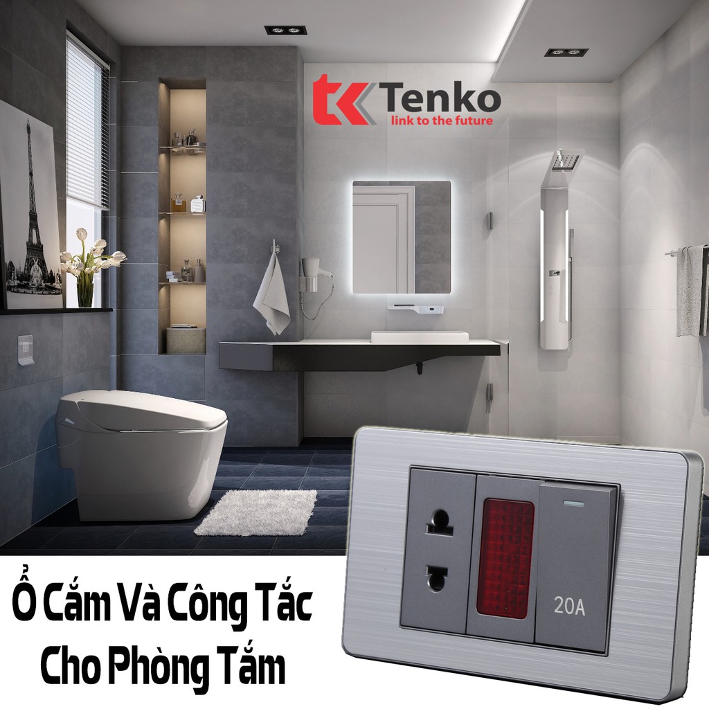 Công Tắc 3 Hạt Âm Tường Màu Xám - Mặt Hợp Kim Có Bo Viền Loại 1 Chiều Và 2 Chiều Chính hãng Tenko TK-C7-03