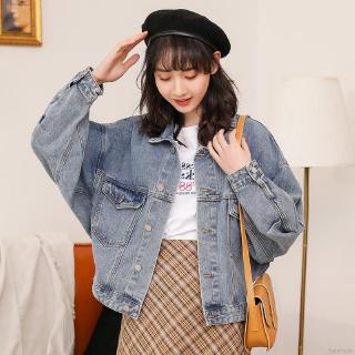 Áo khoác nữ vải denim tay dài màu trơn phong cách retro