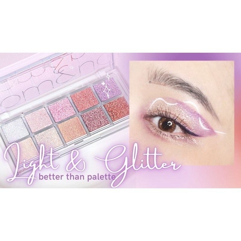 Bảng phấn mắt nhũ ROMAND Better Than Eye Palette màu số 00 Light and Glitter Garden 10 ô nhũ bling bling