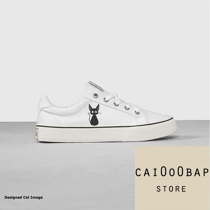 Giày Sneaker Trắng  Cổ Thấp Caibapstore Custom Hình Vô Diện và Mèo Đen