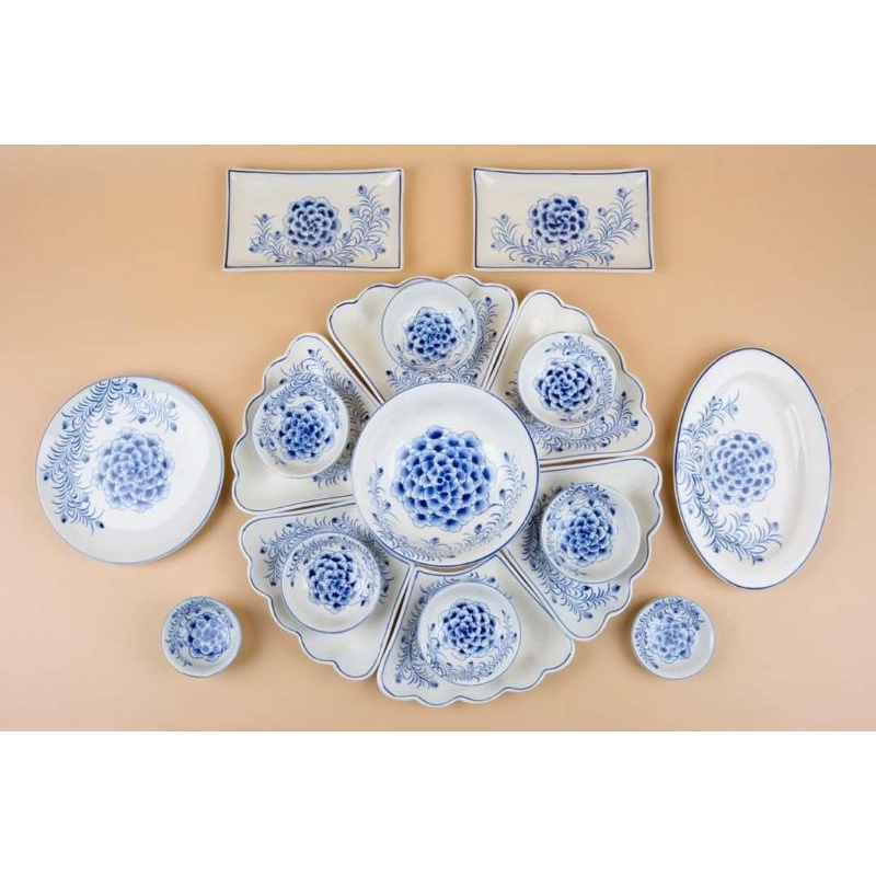 Combo 20 món bát đĩa hoa mặt trời sứ Bát Tràng