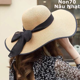 Mũ Cói, Nón Cói Vành Rộng, Đi Biển - Viền, Nơ Đen Sang Chảnh