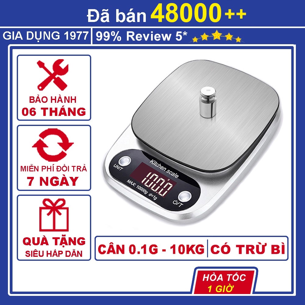 Cân tiểu ly điện tử nhà bếp mini định lượng 1g - 5kg làm bánh độ chính xác cao kèm 2 viên pin AAA