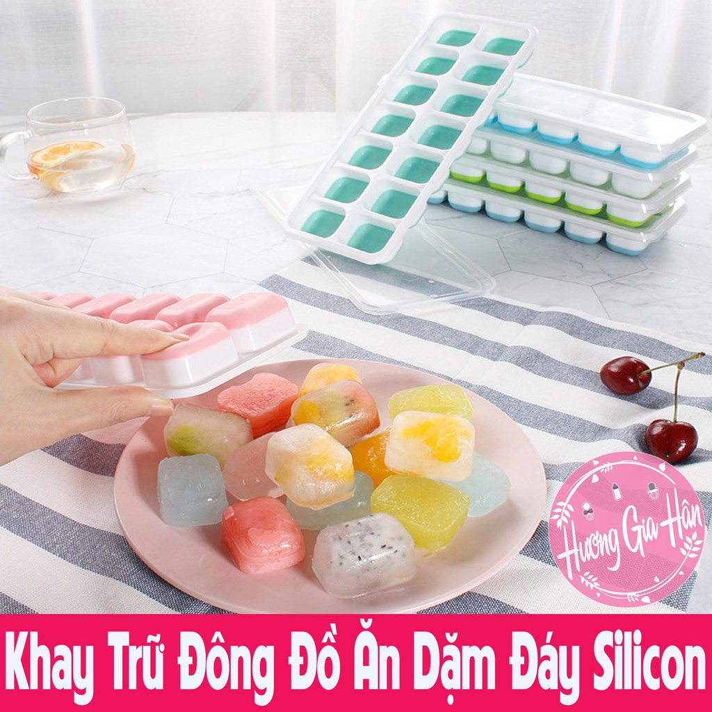 Khay Trữ Đông, Bảo Quản Đồ Ăn Dặm, Khay Làm Đá Đế Silicon Có Nắp Đậy An Toàn Tiện Dụng