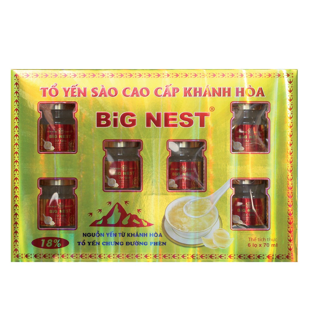 Yến Sào Cao Cấp Khánh Hòa Bignest - 18% Lốc 6 Hũ 70ml