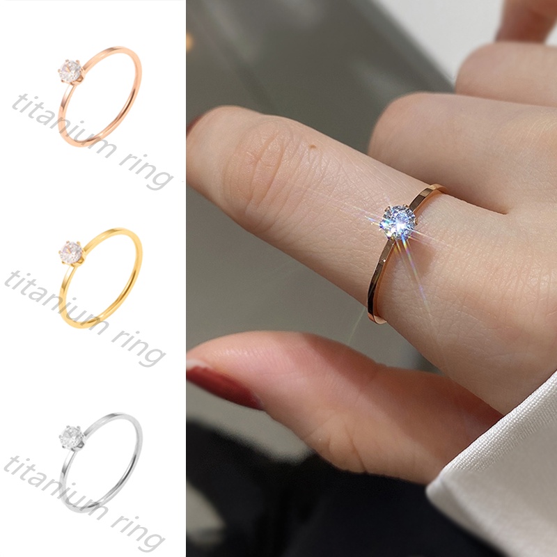 Nhẫn Titan Không Gỉ Đính Kim Cương Giả Thời Trang Cho Cặp Đôi