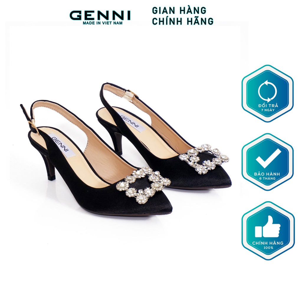 Giày slingback lụa đính đá 4p GE435 - Genni