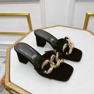 Guốc zara quai xích ngang gót trụ fullbox