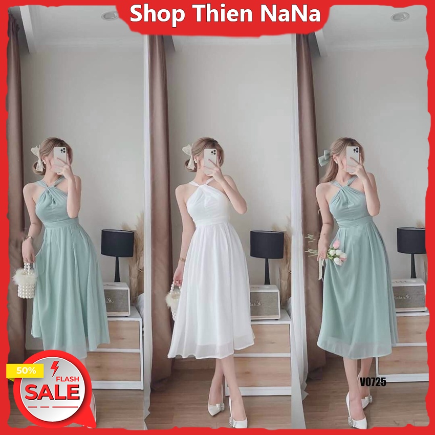 Đầm Nữ NaNa Thiết Kế Cổ Chéo Dáng Dài Thời Trang Cao Cấp Chất Voan Lụa Trơn , Đầm Dáng Dài Voan Có Mút 2