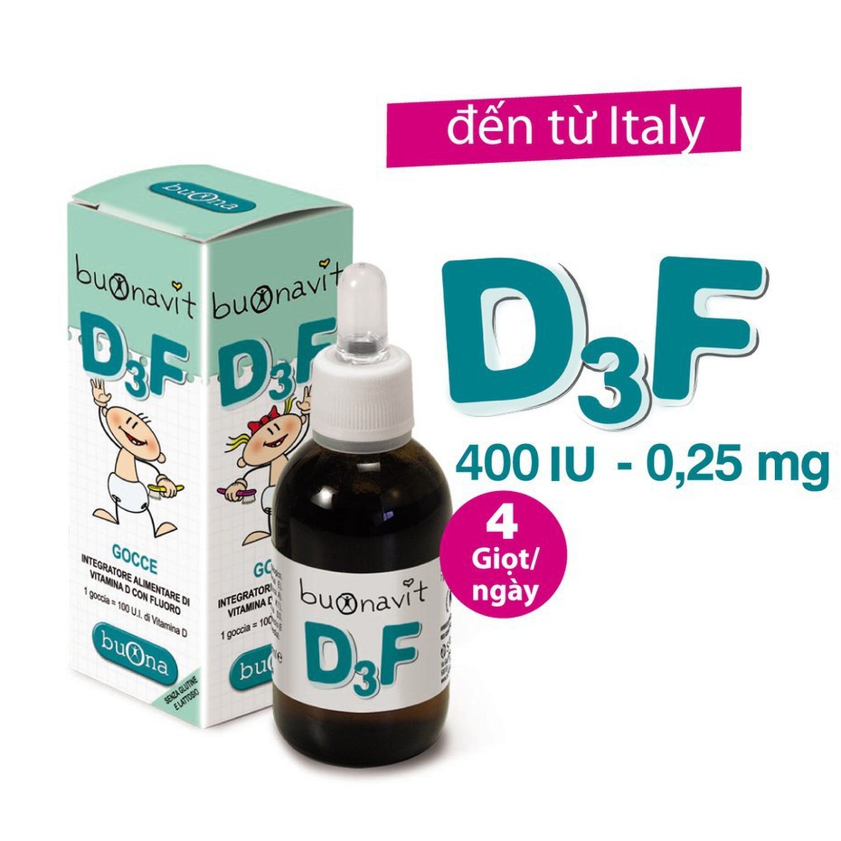 Buonavit D3F – Bổ sung vitamin D3 và Flour, tăng khả năng hấp thu canxi giúp xương chắc khoẻ (12ml)