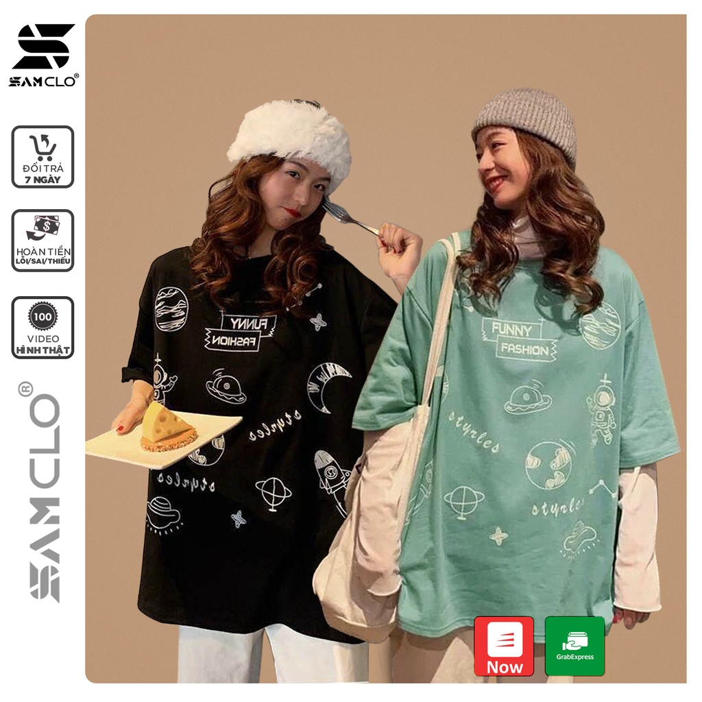 Áo thun tay lỡ nam nữ SAM CLO phông form rộng dáng Unisex, mặc lớp, nhóm, cặp, in chữ FUNNY FASHION