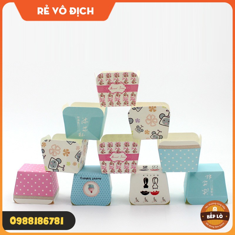 Cup giấy vuông chịu nhiệt nướng bánh bông lan bánh Muffin tiện dụng HÀNG MỚI VỀ - set 50 cup
