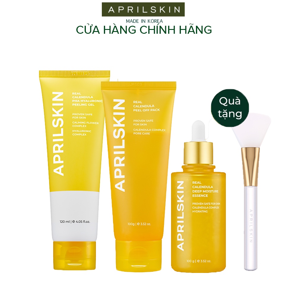 Combo Làm Sạch Và Dưỡng Da Hoa Cúc APRILSKIN (Peeling Gel, Peel Off Pack, Essence) + Tặng Kèm Cọ Real Jelly Brush