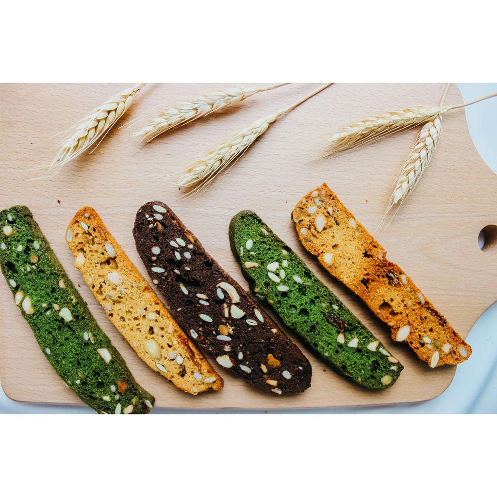 Bánh ăn kiêng Biscotti mix 5 vị 100gr 1994food - truyền thống, trà xanh, cacao, than tre, tắc hạt chia siêu | BigBuy360 - bigbuy360.vn