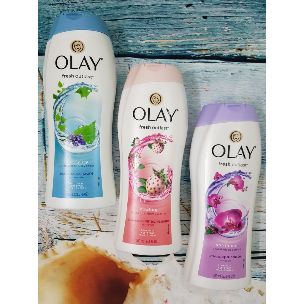 Sữa tắm dưỡng ẩm Olay Fresh Outlast Dâu tây trắng và Bạc hà nhập Mỹ mẫu mới - 700ml