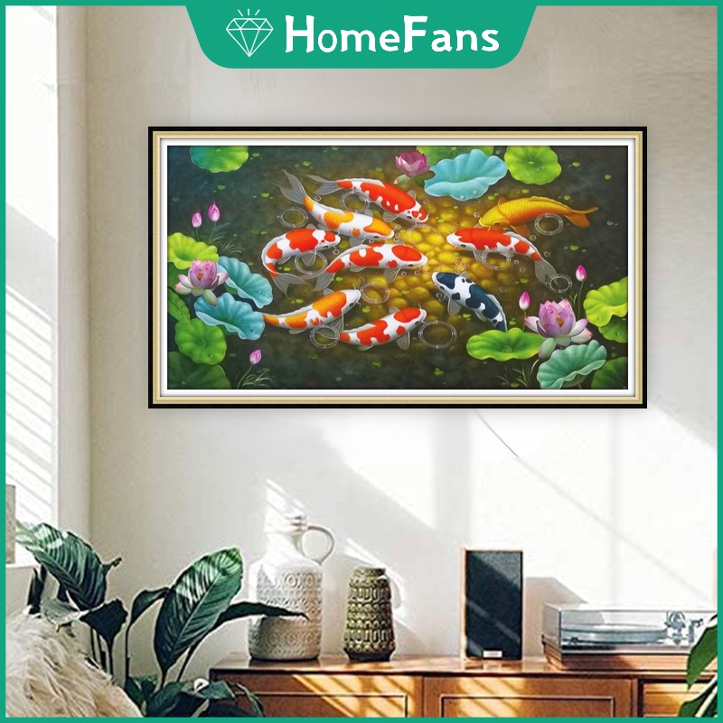 Bộ Tranh Đính Đá 5D Tự Làm Hình Cá Koi May Mắn 50x30cm / 70x40cm / 90x50cm