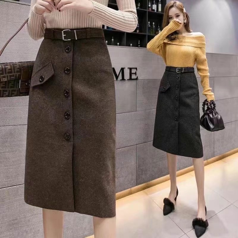 Chân váy dạ kẻ kèm đai - Hàng Quảng Châu loại 1