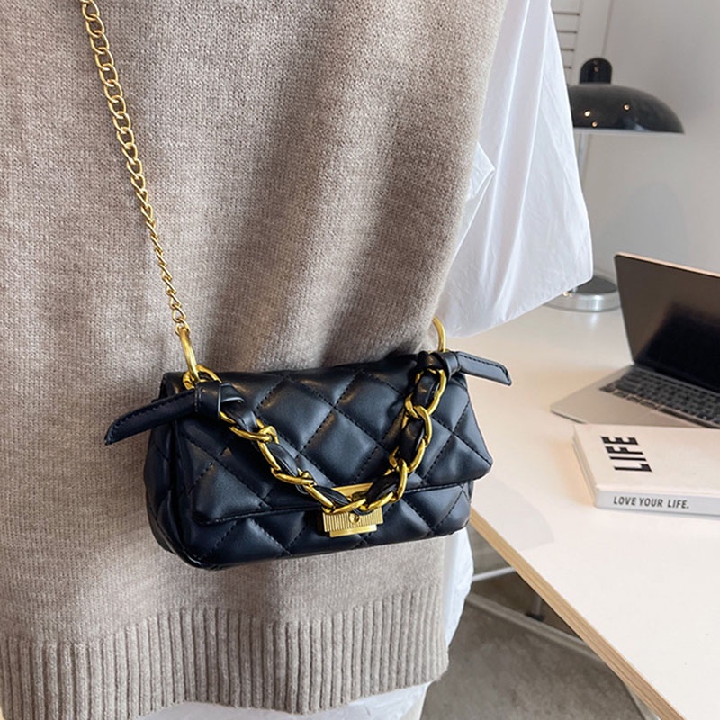 Túi đeo chéo IELGY dáng vuông nhỏ thêu họa tiết sọc hình thoi thời trang dành cho nữ