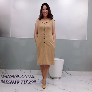 ÁO ĐẦM VẢI LINEN CỔ VÉT