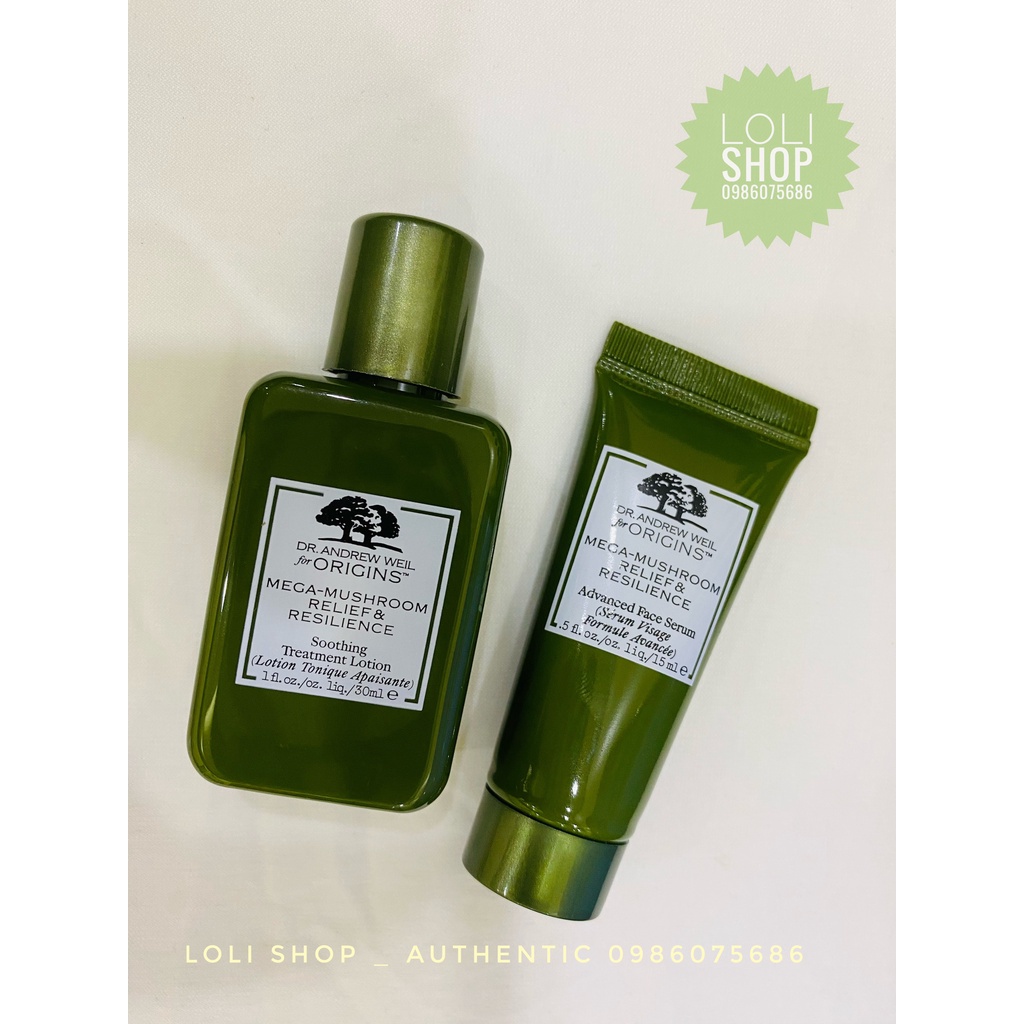 Origins Lotion, Serum Nấm Linh Chi ORIGINS MEGA-MUSHROOM RELIEF &amp; RESILIENCE Lotion 30ml, Serum 15ml