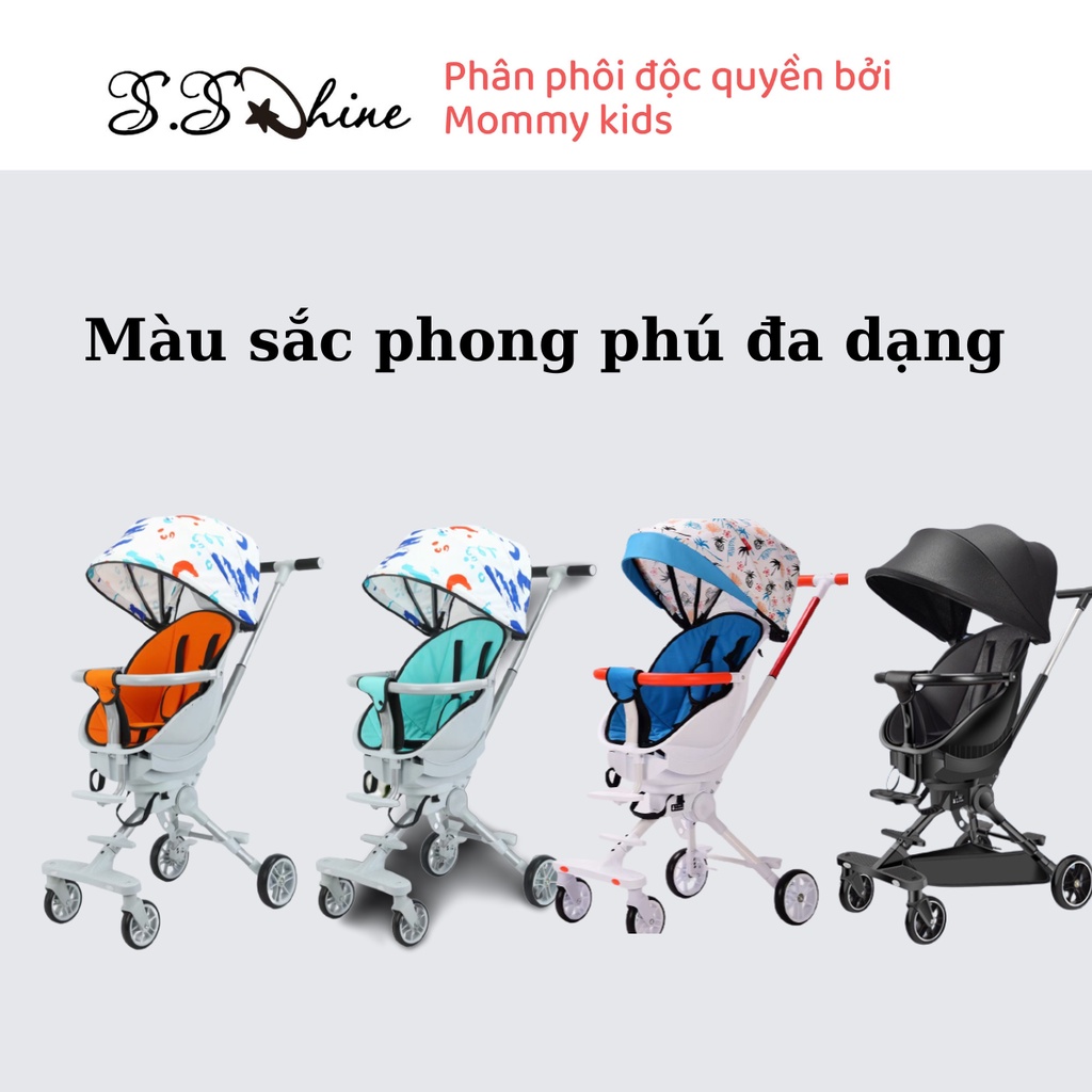 Xe đẩy du lịch gấp gọn MOMMYKIDS MINH CHÂU  4 bánh cho bé, ghế có thể điều chỉnh chế độ nằm, đảo chiều cho bé 0-5 tuổi