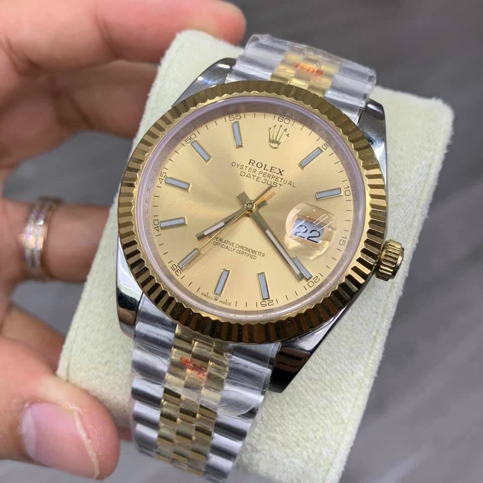 Đồng hồ Nam Rolex máy nhật mặt vàng số đá dòng cơ Automatic size 38mm