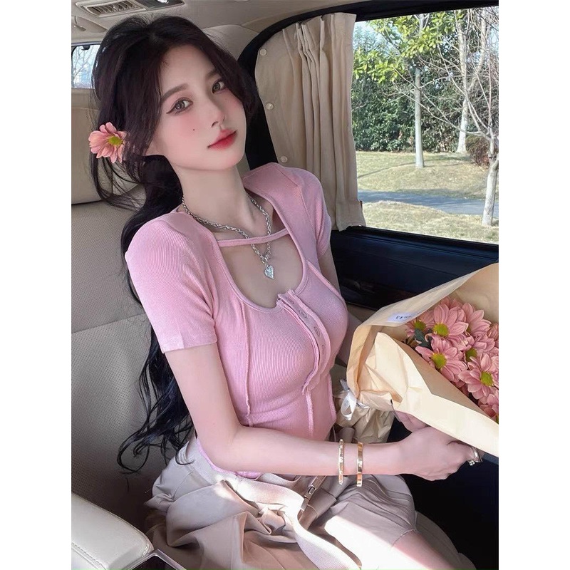 Áo Croptop Ôm Body Tay Ngắn Gân Nổi alohashop91